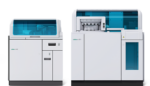 This image shows the Roche laboratory instruments cobas e 402 (left)and cobas e 801 (right).